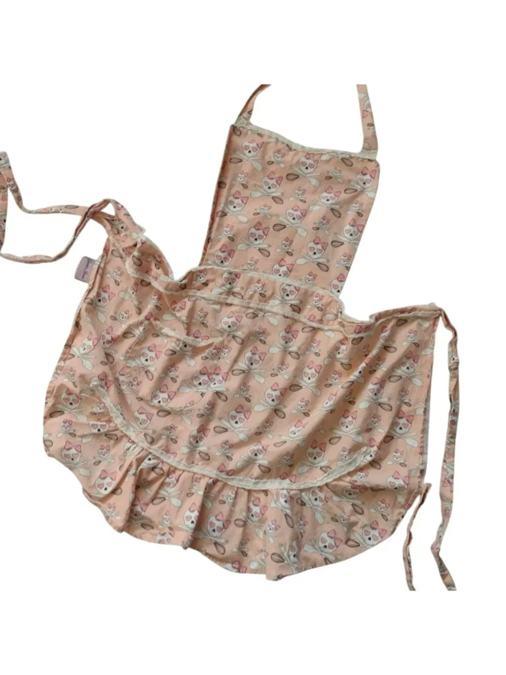 Retro Style Jessie Steele Apron OS Pink Skull Cotton w Removable Bib